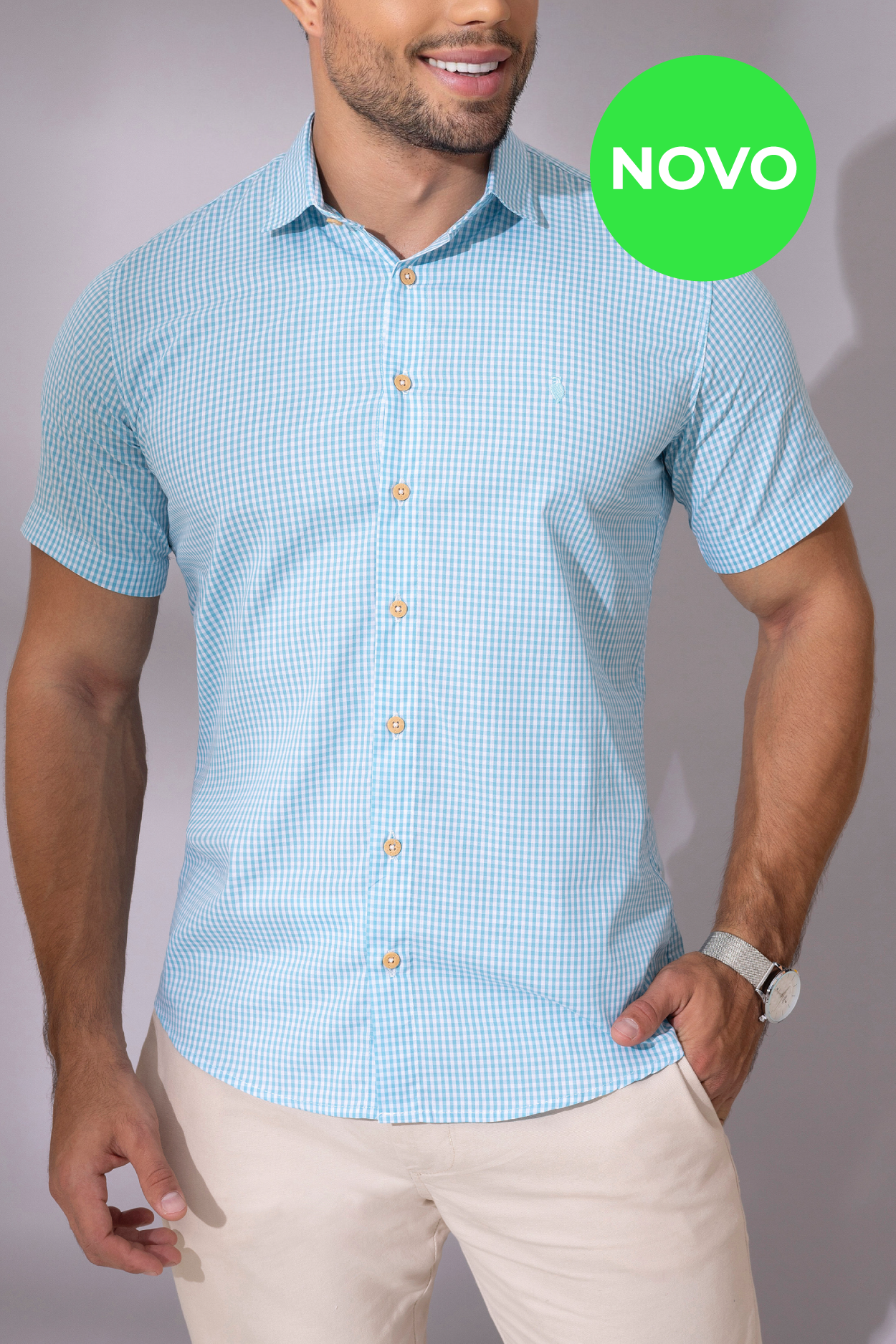 CAMISA XADREZ- MANGA CURTA- VARIAS CORES E TAMANHOS- PNG.